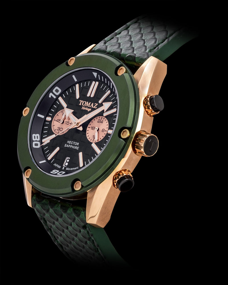 
                  
                    Load image into Gallery viewer, Hector GR04B-D13 (Rosegold/Green) Green Salmon Leather Strap
                  
                