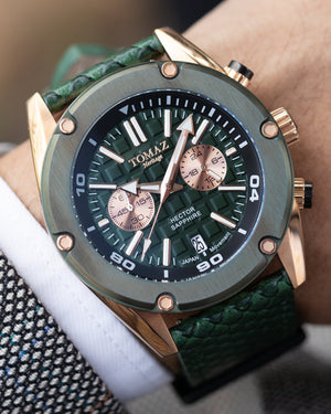 
                  
                    Load image into Gallery viewer, Hector GR04B-D13 (Rosegold/Green) Green Salmon Leather Strap
                  
                