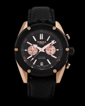 
                  
                    Load image into Gallery viewer, Hector GR04B-D3 (Rosegold/Black Bezel) Black Leather Strap
                  
                