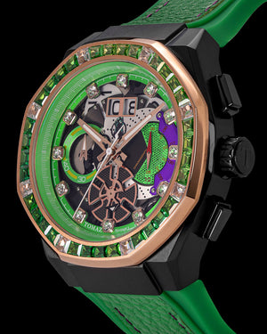 
                  
                    Load image into Gallery viewer, Marvel Hulk TQ023F-D1 (Black/Rosegold) with Green Crystal (Green Leather with Silicone Strap)
                  
                