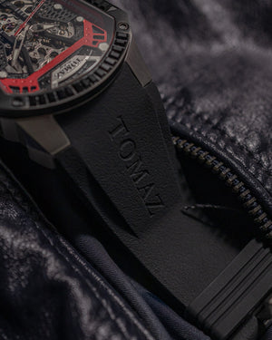 
                  
                    Load image into Gallery viewer, GT Skeleton TW028-D1 (Black/Red) with Black Swarovski (Black Rubber Strap)
                  
                