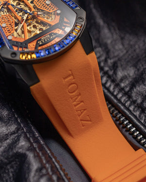 
                  
                    Load image into Gallery viewer, GT Skeleton TW028-D15 (Black/Orange) with Orange Blue Swarovski (Orange Rubber Strap)
                  
                