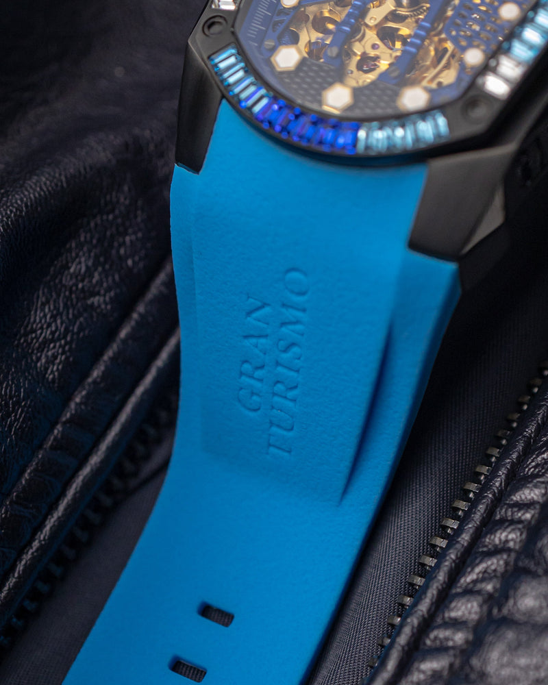 
                  
                    Load image into Gallery viewer, GT Skeleton TW028-D17 (Black/Blue) with Blue Swarovski (Blue Rubber Strap)
                  
                