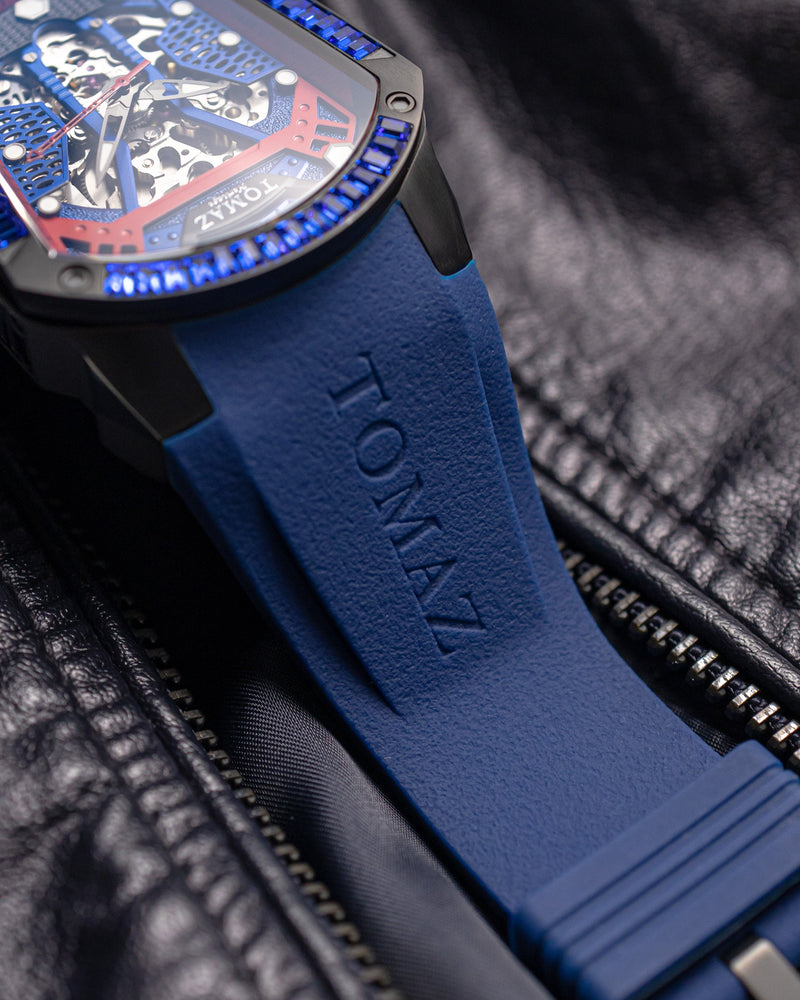 
                  
                    Load image into Gallery viewer, GT Skeleton TW028-D9 (Black/Blue) with Blue Swarovski (Blue Rubber Strap)
                  
                