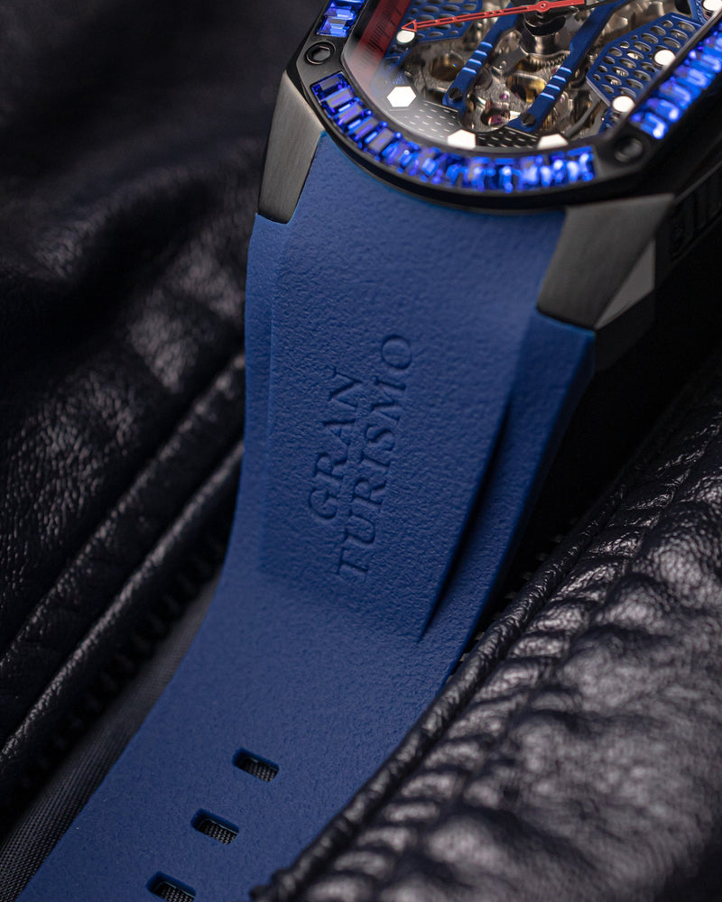 
                  
                    Load image into Gallery viewer, GT Skeleton TW028-D9 (Black/Blue) with Blue Swarovski (Blue Rubber Strap)
                  
                