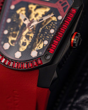 
                  
                    Load image into Gallery viewer, GT Skeleton TW028-D4 (Black/Red) with Red Swarovski (Red Rubber Strap)
                  
                