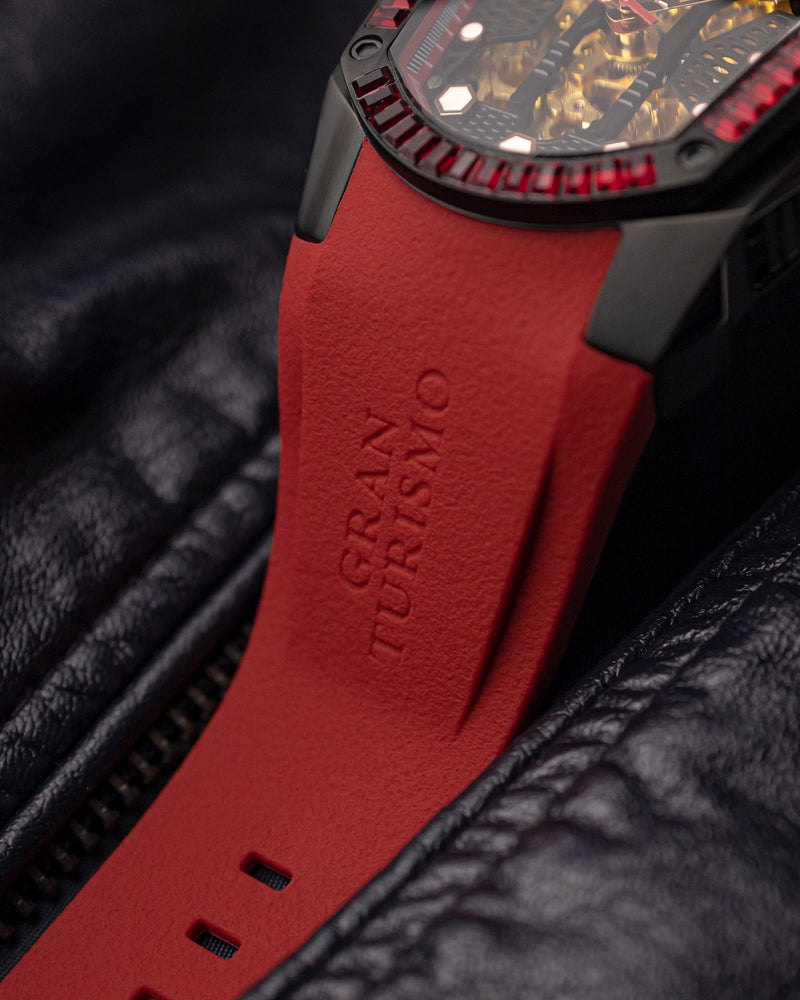 
                  
                    Load image into Gallery viewer, GT Skeleton TW028-D4 (Black/Red) with Red Swarovski (Red Rubber Strap)
                  
                