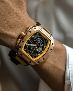 
                  
                    Load image into Gallery viewer, AK47 TW032-D7 (Rosegold/Yellow) Yellow Leather with Rubber Strap
                  
                