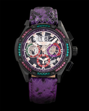 
                  
                    Load image into Gallery viewer, RAWR III TW024E-D7 (Black/White) with Purple Green Swarovski (Purple Snake Leather Strap)
                  
                