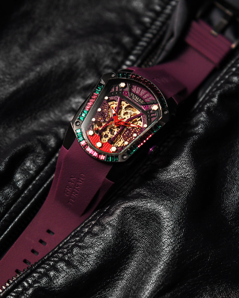 
                  
                    Load image into Gallery viewer, GT Skeleton TW028-D18 (Purple) with Purple Green Swarovski (Purple Rubber Strap)
                  
                