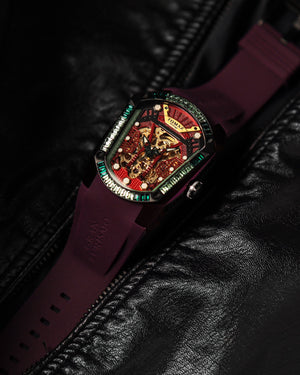 
                  
                    Load image into Gallery viewer, GT Skeleton TW028-D19 (Purple) with Purple Green Swarovski (Purple Rubber Strap)
                  
                