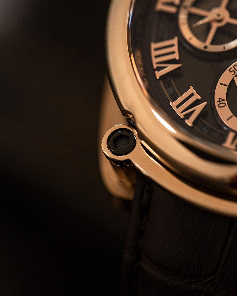 
                  
                    Load image into Gallery viewer, Xavier TW026-D2 (Rosegold/Black) Black Bamboo Leather Strap
                  
                