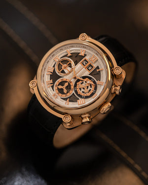 
                  
                    Load image into Gallery viewer, Xavier TW026-D1 (Rosegold/White) Black Bamboo Leather Strap
                  
                