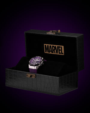 
                  
                    Load image into Gallery viewer, Marvel Black Panther TQ023D-D1 (Silver/Purple) with Black Crystal (Purple Leather with Silicone Strap)
                  
                