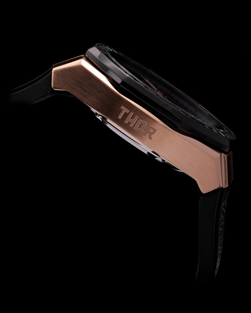 
                  
                    Load image into Gallery viewer, Marvel Thor TQ023H-D1 (Rosegold/Black) with Black Crystal (Black Leather with Silicone Strap)
                  
                