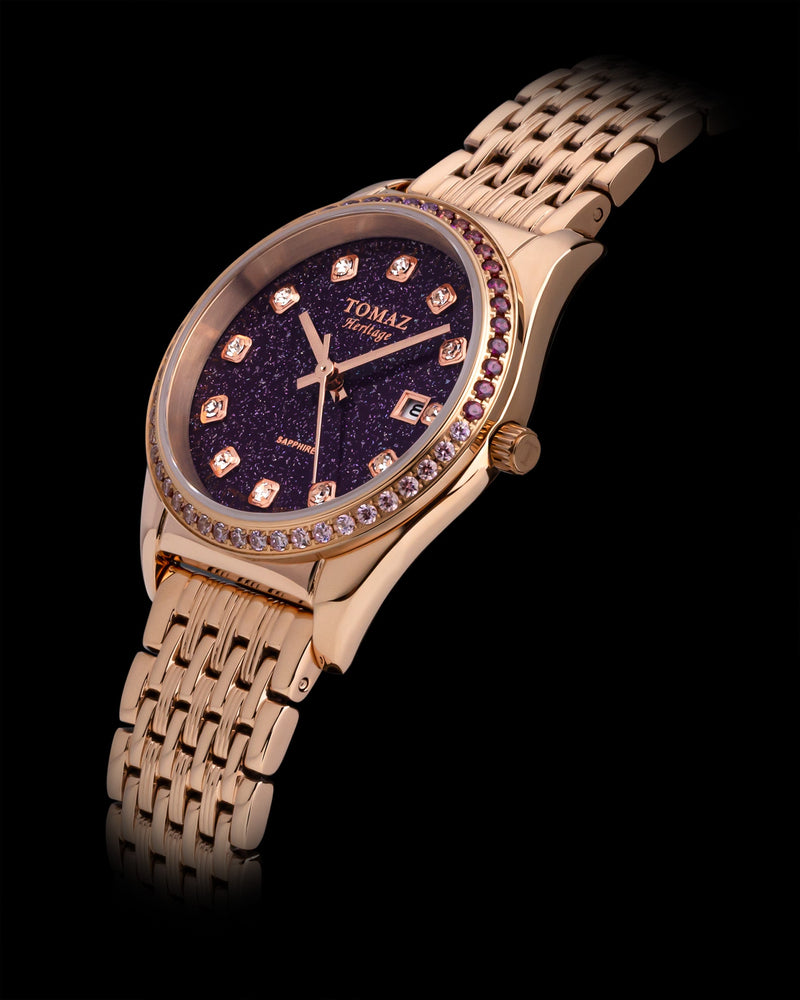 
                  
                    Load image into Gallery viewer, Tomaz Ladies Watch TQ017L-D25 Stardust (Rose Gold/Dark Purple) with Purple Swarovski (Rosegold Stainless Steel)
                  
                