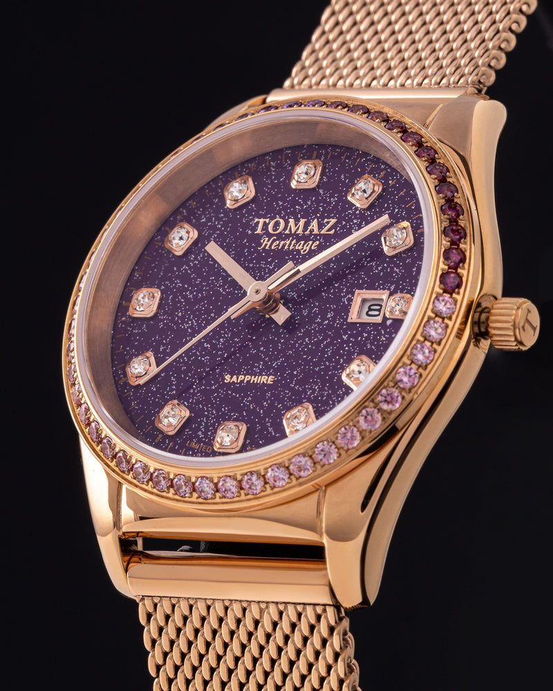 
                  
                    Load image into Gallery viewer, Tomaz Ladies Watch TQ017L-D26 Stardust (Rosegold/Light Purple) with Purple Swarovski (Rosegold Mesh Strap)
                  
                