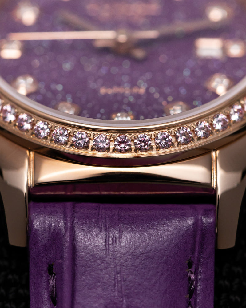 
                  
                    Load image into Gallery viewer, Tomaz Ladies Watch TQ017L-D27 Stardust (Rose Gold/Purple) with Purple Swarovski (Purple Bamboo Leather Strap)
                  
                