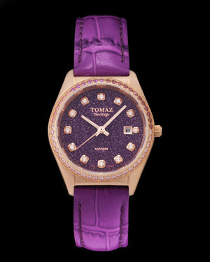 
                  
                    Load image into Gallery viewer, Tomaz Ladies Watch TQ017L-D27 Stardust (Rose Gold/Purple) with Purple Swarovski (Purple Bamboo Leather Strap)
                  
                