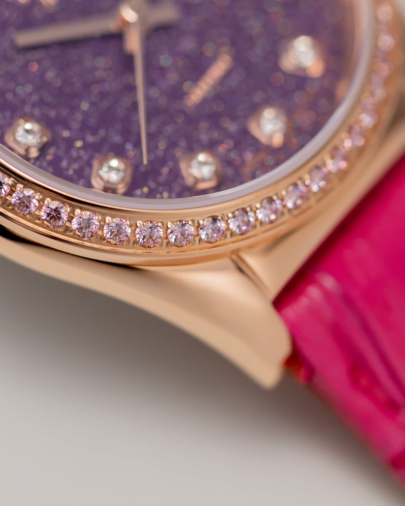 
                  
                    Load image into Gallery viewer, Tomaz Ladies Watch TQ017L-D28 Stardust (Rose Gold/Purple) with Purple Swarovski (Pink Bamboo Leather Strap)
                  
                