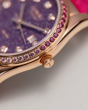 
                  
                    Load image into Gallery viewer, Tomaz Ladies Watch TQ017L-D28 Stardust (Rose Gold/Purple) with Purple Swarovski (Pink Bamboo Leather Strap)
                  
                