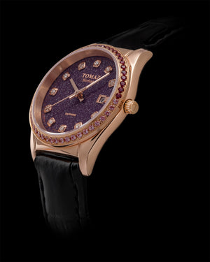 
                  
                    Load image into Gallery viewer, Tomaz Ladies Watch TQ017L-D30 Stardust (Rose Gold/Purple) with Purple Swarovski (Black Bamboo Leather Strap)
                  
                