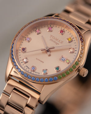 
                  
                    Load image into Gallery viewer, Tomaz Ladies Watch TQ017L-D31 (Rosegold) with Rainbow Swarovski (Rosegold Stainless Steel)
                  
                