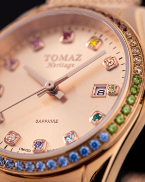 
                  
                    Load image into Gallery viewer, Tomaz Ladies Watch TQ017L-D32 (Rosegold) with Rainbow Swarovski  (Rosegold Mesh Strap)
                  
                