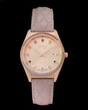 
                  
                    Load image into Gallery viewer, Tomaz Ladies Watch TQ017L-D33 (Rosegold) with Rainbow Swarovski (Light Pink Diamond Leather Strap)
                  
                