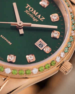 
                  
                    Load image into Gallery viewer, Tomaz Ladies Watch TQ017L-D34 (Rosegold/Green) with Green Swarovski (Rosegold Stainless Steel)
                  
                