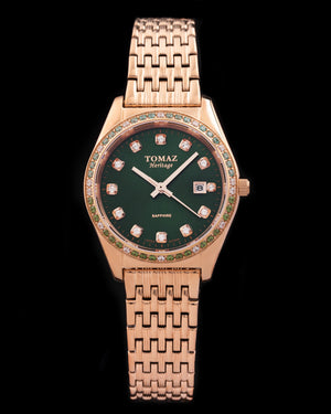 
                  
                    Load image into Gallery viewer, Tomaz Ladies Watch TQ017L-D35 (Rosegold/Green) with Green Swarovski (Rosegold Steel Mesh Strap
                  
                