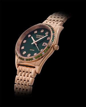 
                  
                    Load image into Gallery viewer, Tomaz Ladies Watch TQ017L-D35 (Rosegold/Green) with Green Swarovski (Rosegold Steel Mesh Strap
                  
                