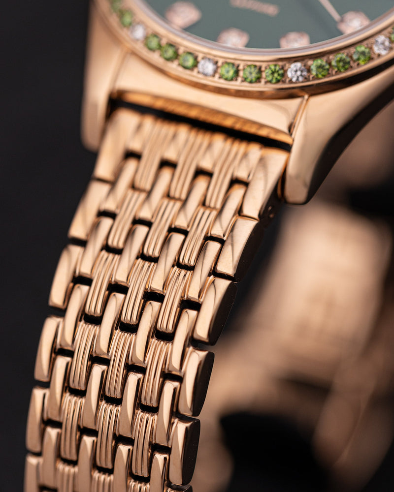 
                  
                    Load image into Gallery viewer, Tomaz Ladies Watch TQ017L-D35 (Rosegold/Green) with Green Swarovski (Rosegold Steel Mesh Strap
                  
                