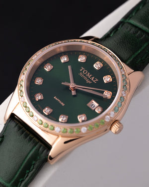 
                  
                    Load image into Gallery viewer, Tomaz Ladies Watch TQ017L-D36 (Rose Gold/Green) with Green Swarovski (Green Bamboo Leather Strap)
                  
                