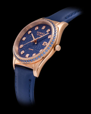 
                  
                    Load image into Gallery viewer, Tomaz Ladies Watch TQ017L-D37 Stardust (Rose Gold/Blue) with Blue Swarovski (Blue Leather Strap)
                  
                