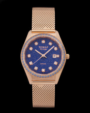 
                  
                    Load image into Gallery viewer, Tomaz Ladies Watch TQ017L-D38 Stardust (RoseGold/Blue) with Blue Swarovski (Rosegold Mesh Strap)
                  
                