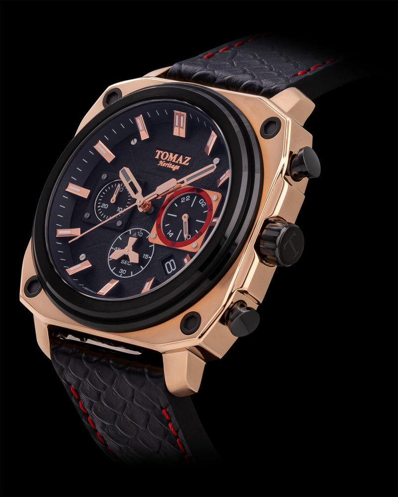 
                  
                    Load image into Gallery viewer, Jezper TQ021A-D4 (Rosegold/Black/Red) Black Salmon Leather Strap
                  
                