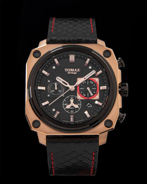 
                  
                    Load image into Gallery viewer, Jezper TQ021A-D4 (Rosegold/Black/Red) Black Salmon Leather Strap
                  
                