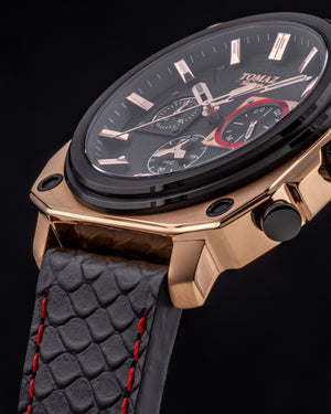 
                  
                    Load image into Gallery viewer, Jezper TQ021A-D4 (Rosegold/Black/Red) Black Salmon Leather Strap
                  
                