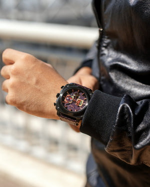 
                  
                    Load image into Gallery viewer, Jezper TQ021A-D7 (Black/Purple) Purple Salmon Leather Strap
                  
                