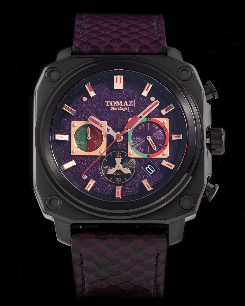 
                  
                    Load image into Gallery viewer, Jezper TQ021A-D7 (Black/Purple) Purple Salmon Leather Strap
                  
                