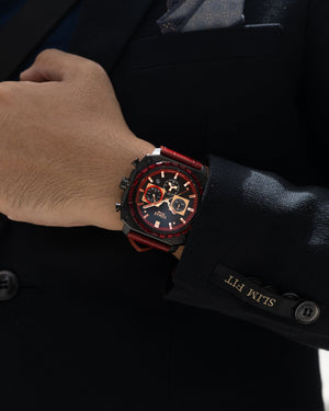 
                  
                    Load image into Gallery viewer, Jezper TQ021B-D1 (Black) with Red Swarovski (Red Bamboo Leather Strap)
                  
                