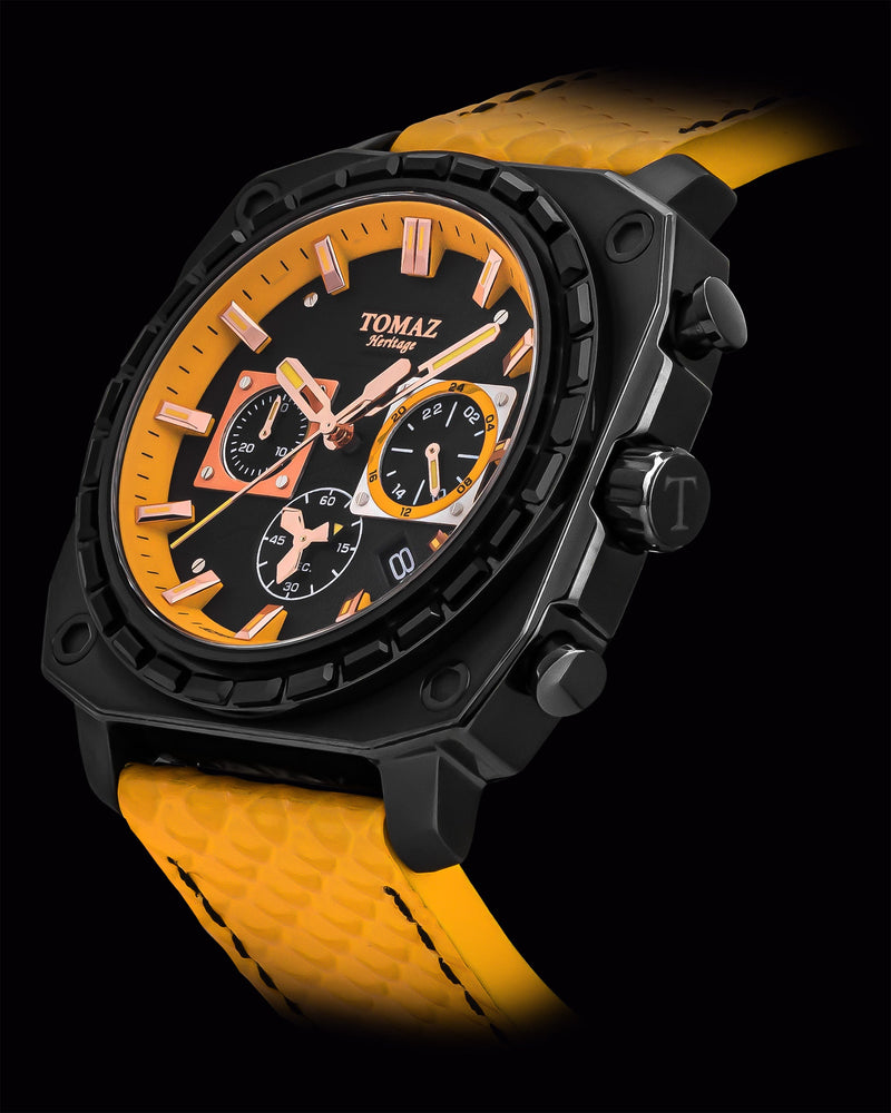 
                  
                    Load image into Gallery viewer, Jezper TQ021B-D2 (Black) with Black Swarovski (Yellow Salmon Leather Strap)
                  
                