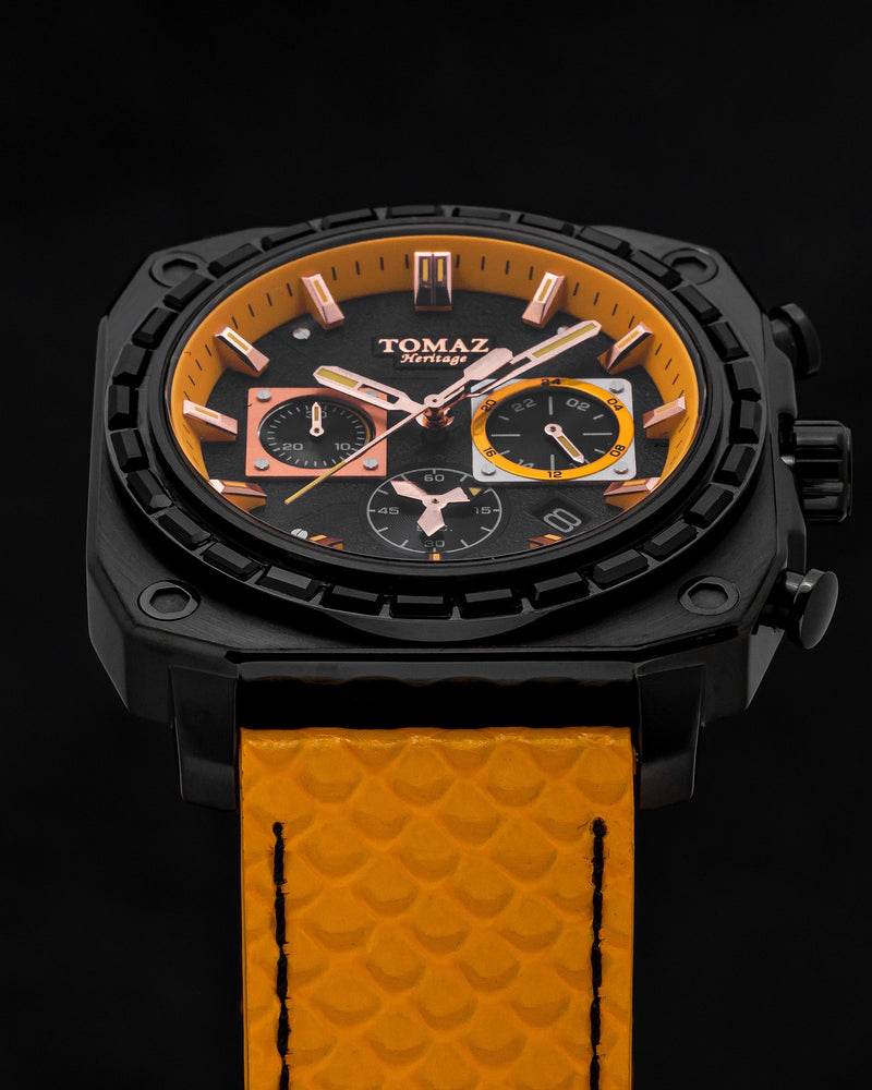 
                  
                    Load image into Gallery viewer, Jezper TQ021B-D2 (Black) with Black Swarovski (Yellow Salmon Leather Strap)
                  
                