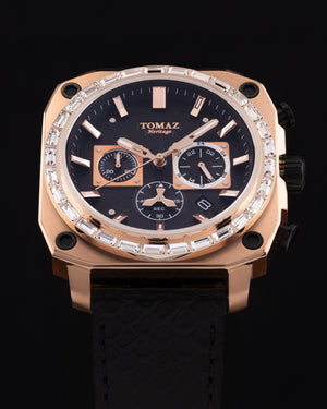 
                  
                    Load image into Gallery viewer, Jezper TQ021B-D3 (Rosegold) with White Swarovski (Black Salmon Leather Strap)
                  
                