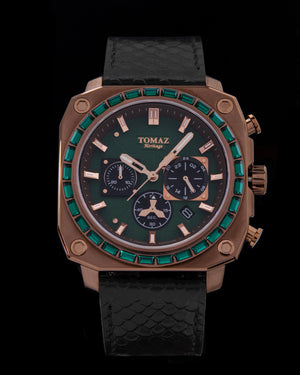 
                  
                    Load image into Gallery viewer, Jezper TQ021B-D4 (Coffee) with Green Swarovski (Black Salmon Leather Strap)
                  
                