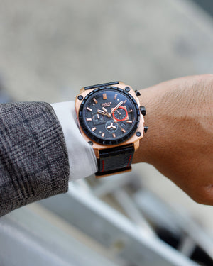 
                  
                    Load image into Gallery viewer, Jezper TQ021B-D5 (Rosegold) with Black Swarovski (Black Salmon Leather Strap)
                  
                