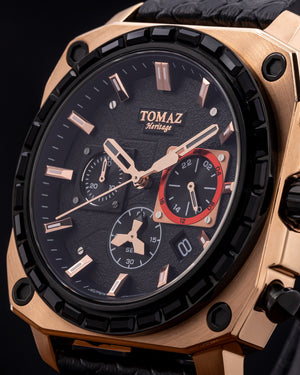 
                  
                    Load image into Gallery viewer, Jezper TQ021B-D5 (Rosegold) with Black Swarovski (Black Salmon Leather Strap)
                  
                