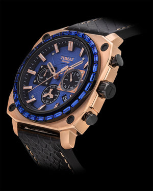 
                  
                    Load image into Gallery viewer, Jezper TQ021B-D6 (Rosegold/Blue) with Blue Swarovski (Black Salmon Leather Strap)
                  
                