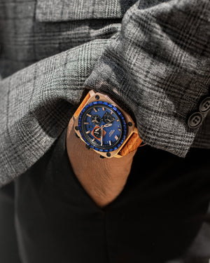 
                  
                    Load image into Gallery viewer, Jezper TQ021B-D7 (Rosegold) with Blue Swarovski (Orange Salmon Leather Strap)
                  
                